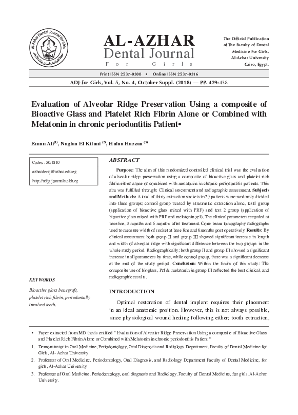 (PDF) Evaluation of Alveolar Ridge Preservation Using a composite of ...