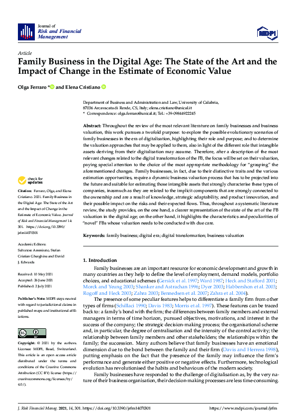(PDF) Family Business in the Digital Age: The State of the Art and the ...