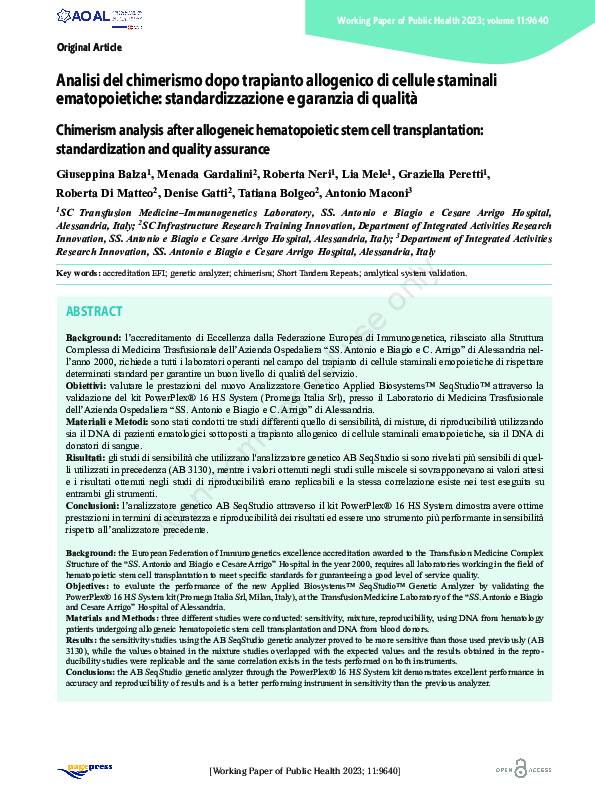 (PDF) Chimerism analysis after allogeneic hematopoietic stem cell ...