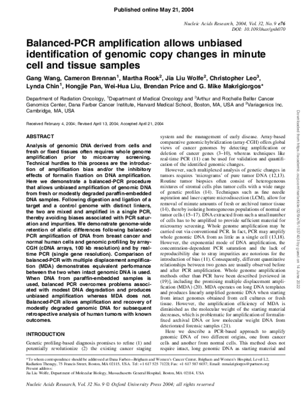 (PDF) BalancedPCR amplification allows unbiased identification of