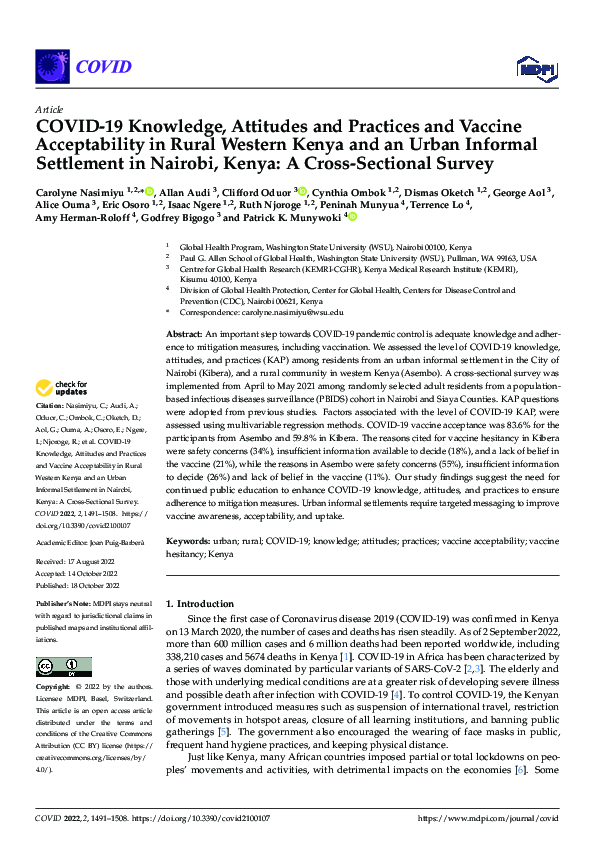 (PDF) COVID-19 Knowledge, Attitudes and Practices and Vaccine ...