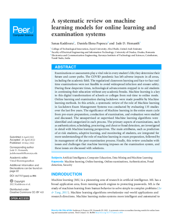 (PDF) A systematic review on machine learning models for online ...