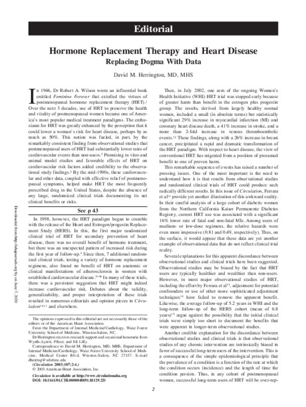 (PDF) Hormone Replacement Therapy and Heart Disease