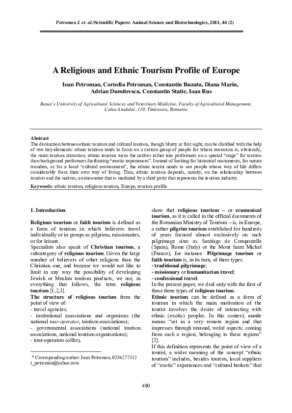 (PDF) A Religious and Ethnic Tourism Profile of Europe