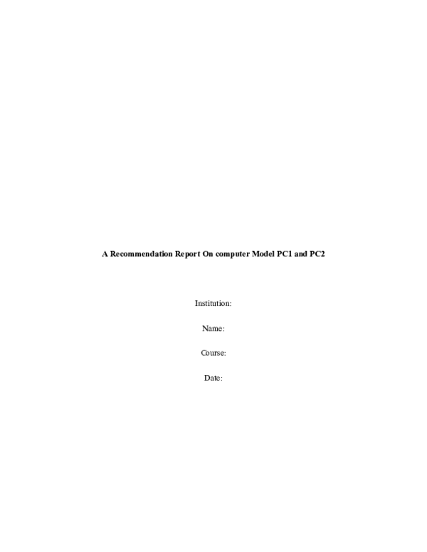 (DOC) A Recommendation Report On computer Model PC1 and PC2