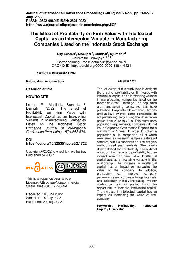 (PDF) The Effect of Profitability on Firm Value with Intellectual ...