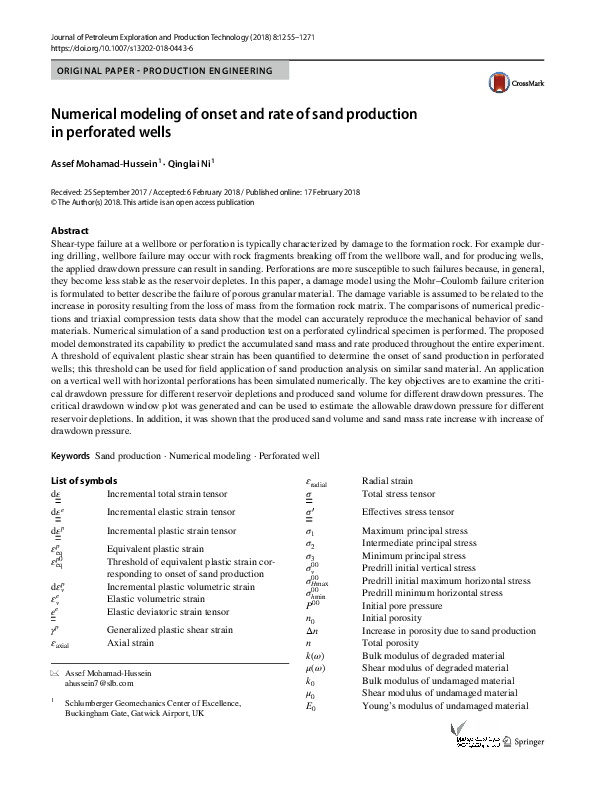 (PDF) Numerical modeling of onset and rate of sand production in ...