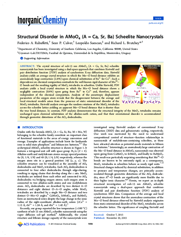 (PDF) Structural Disorder in AMoO4 (A = Ca, Sr, Ba) Scheelite Nanocrystals