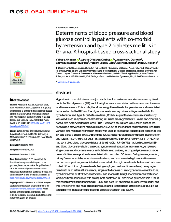 (PDF) Determinants of blood pressure and blood glucose control in ...