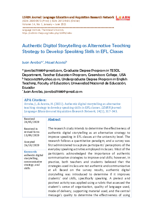 (PDF) Authentic digital storytelling as alternative teaching strategy ...