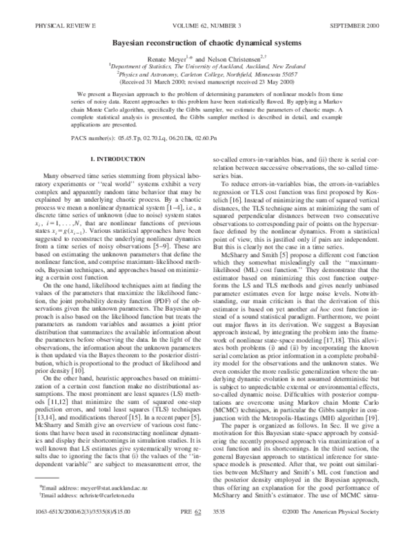 (PDF) Bayesian reconstruction of chaotic dynamical systems