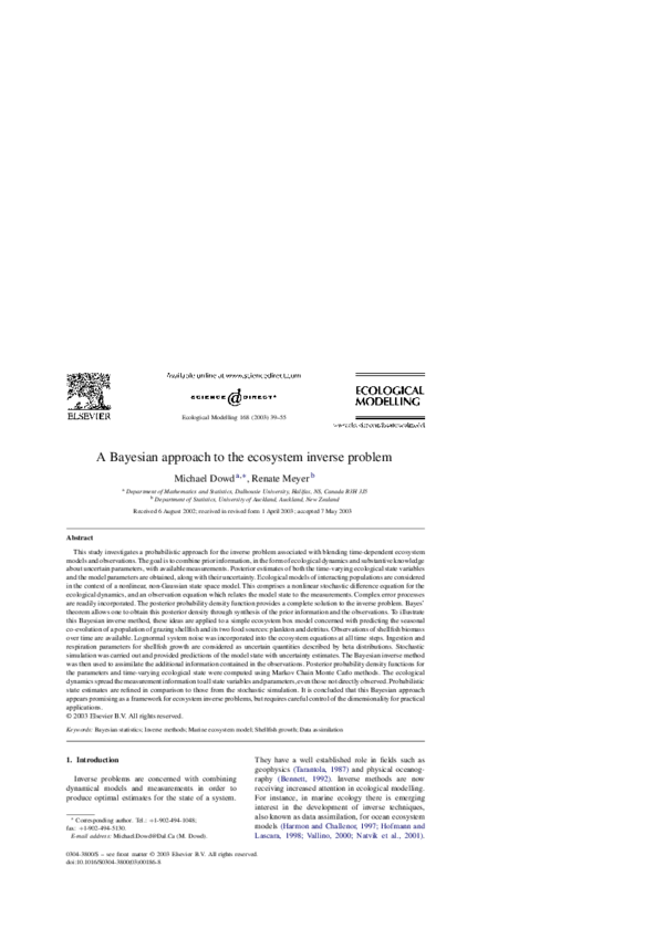 (PDF) A Bayesian approach to the ecosystem inverse problem