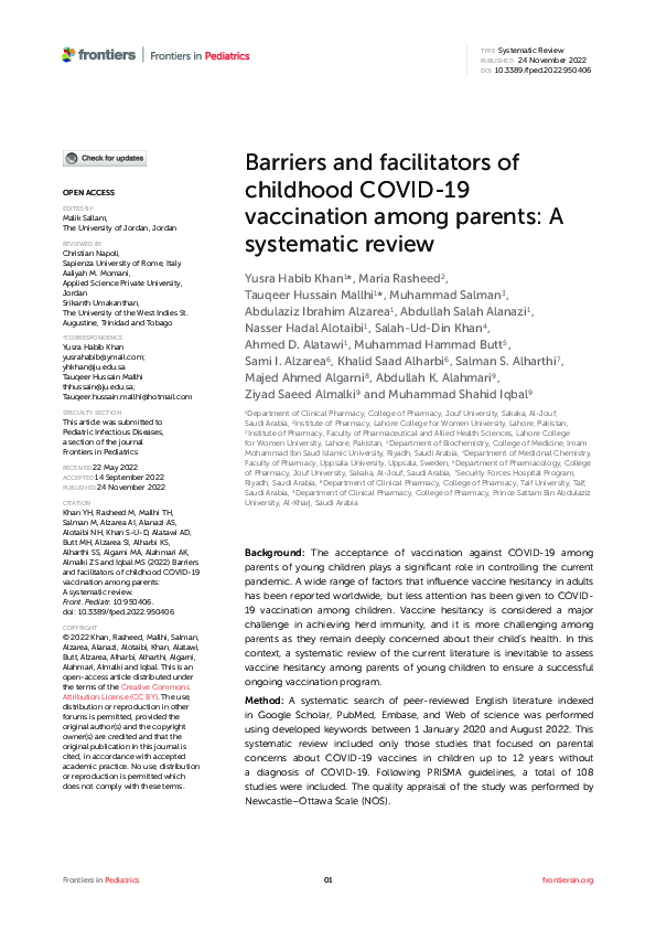 (PDF) Barriers and facilitators of childhood COVID-19 vaccination among ...