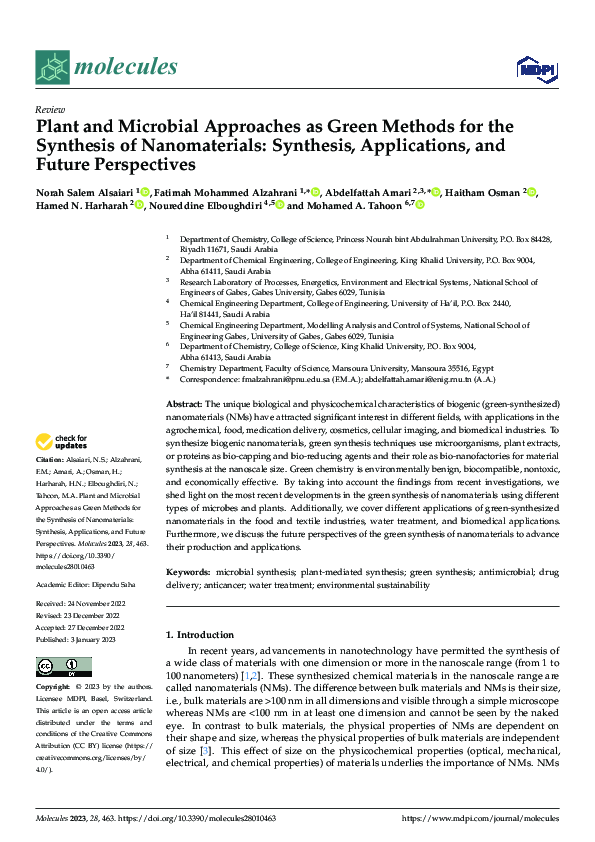 (PDF) Plant and Microbial Approaches as Green Methods for the Synthesis ...