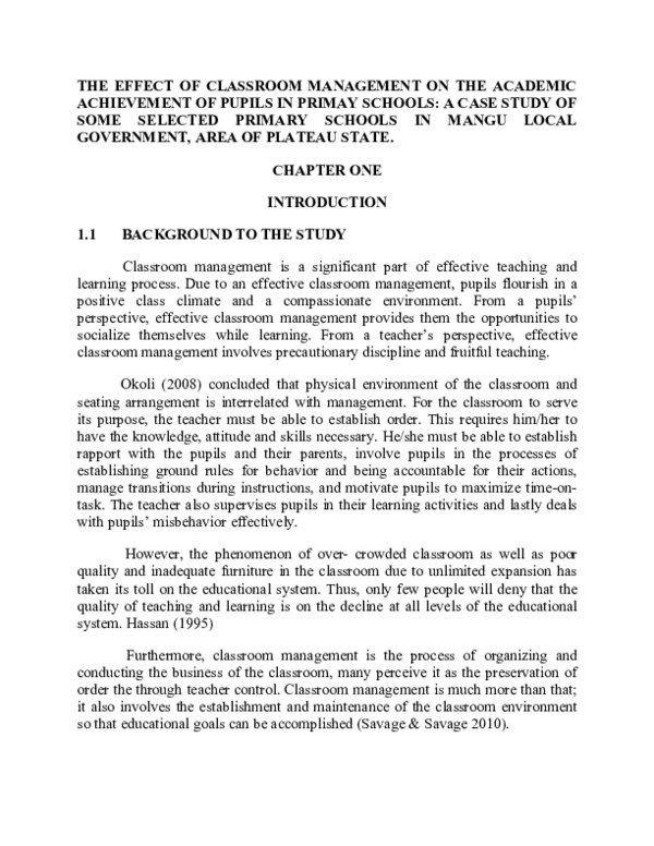 (DOC) THE EFFECT OF CLASSROOM MANAGEMENT ON THE ACADEMIC ACHIEVEMENT OF ...