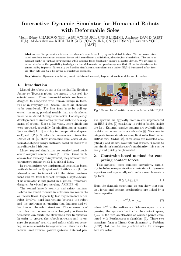 (PDF) Interactive Dynamic Simulator for Humanoid Robots with Deformable ...