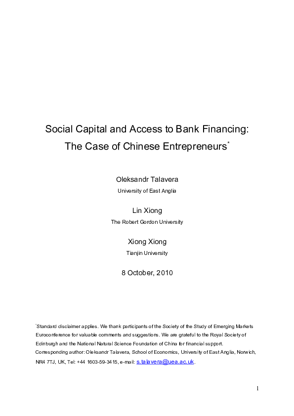 (PDF) Social Capital and Access to Bank Financing: The Case of Chinese ...