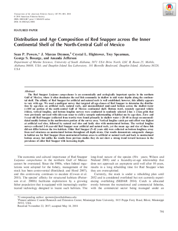 (PDF) Distribution and Age Composition of Red Snapper across the Inner ...