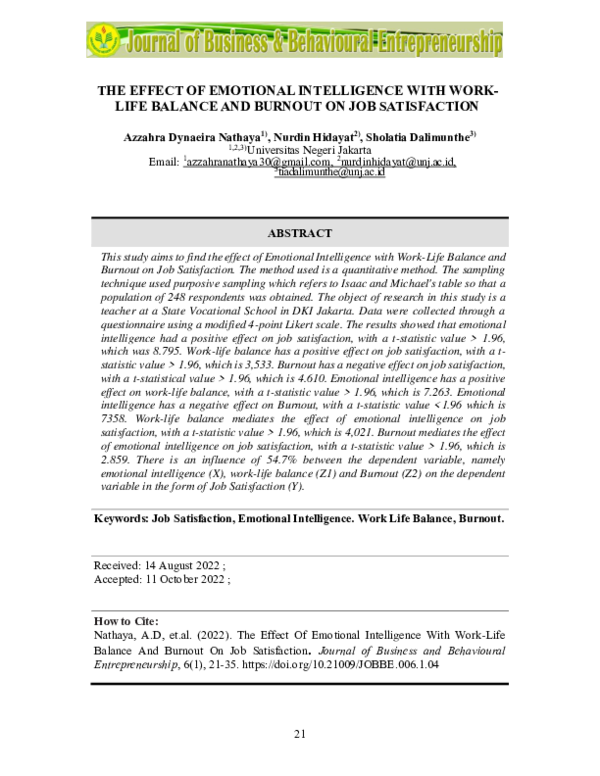 (PDF) The Effect of Emotional Intelligence with Work-Life Balance and ...