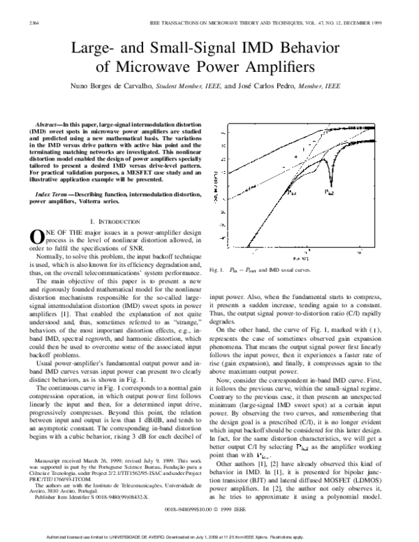 (PDF) Large- and small-signal IMD behavior of microwave power amplifiers