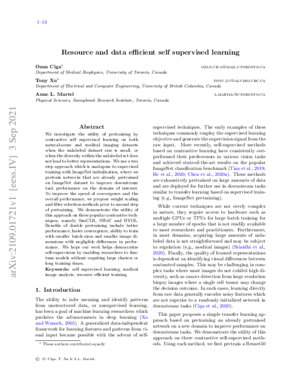 (PDF) Resource and data efficient self supervised learning