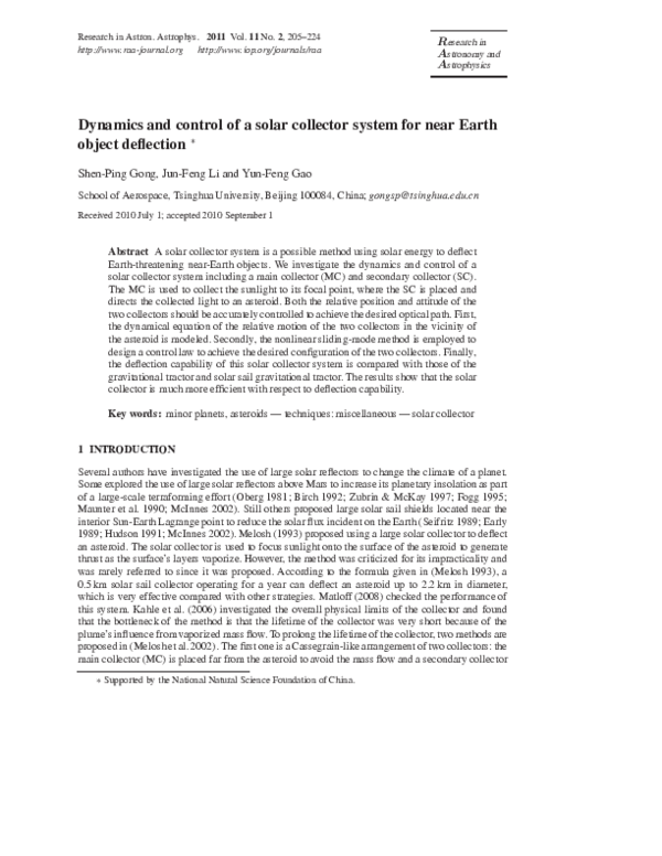 (PDF) Dynamics and control of a solar collector system for near Earth ...