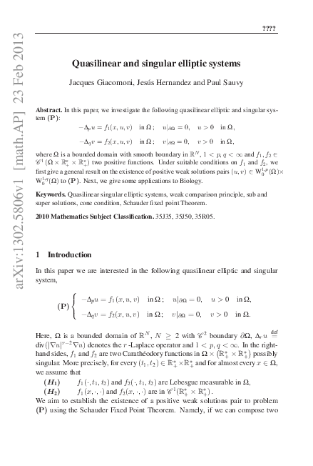 (PDF) Quasilinear and singular elliptic systems