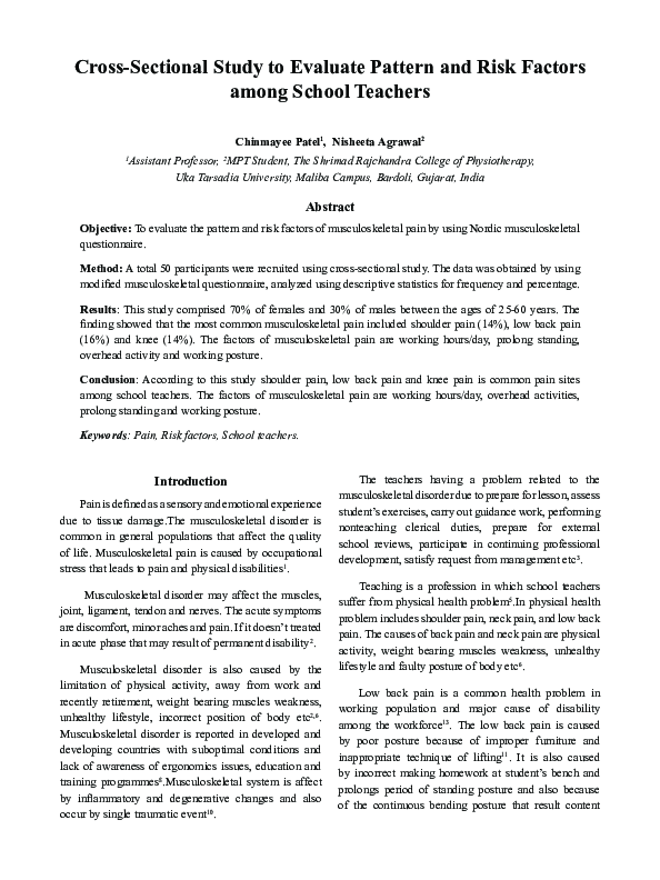 (PDF) Cross-Sectional Study to Evaluate Pattern and Risk Factors among ...