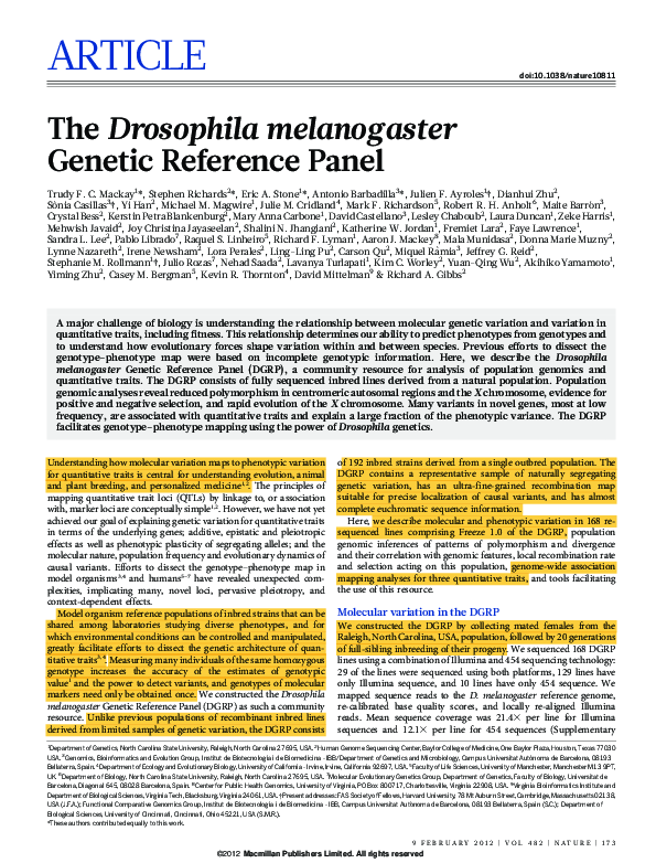 (PDF) The Drosophila melanogaster Genetic Reference Panel