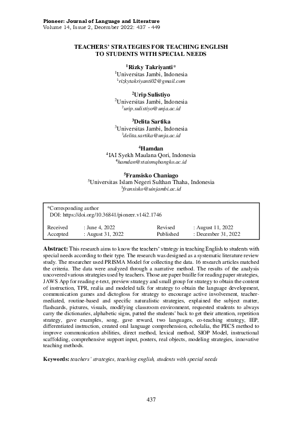 (PDF) Teachers’ Strategies in Teaching English to Students With Special ...