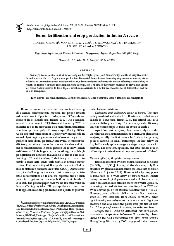(PDF) Boron fertilization and crop production in India: A review