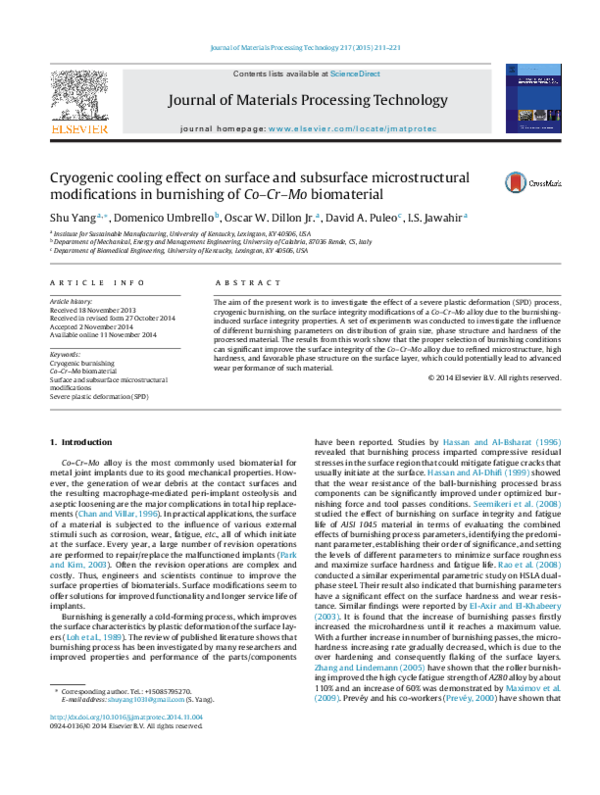 (PDF) Cryogenic cooling effect on surface and subsurface ...