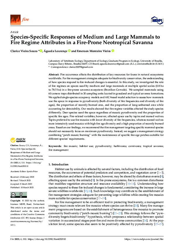 (PDF) Species-Specific Responses of Medium and Large Mammals to Fire ...