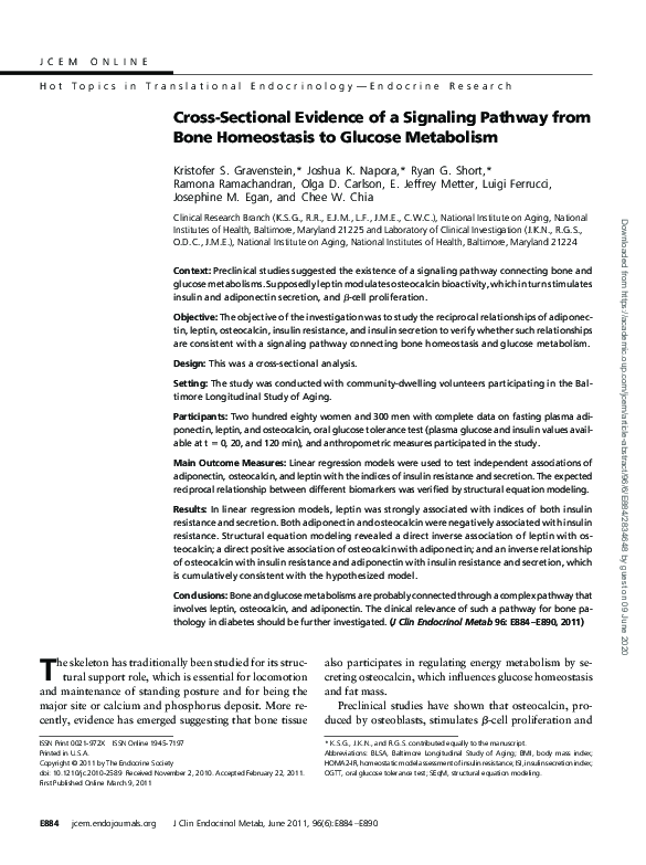 (PDF) Cross-Sectional Evidence of a Signaling Pathway from Bone ...