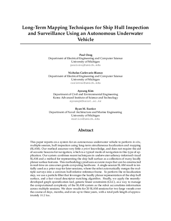 (PDF) Long-term Mapping Techniques for Ship Hull Inspection and ...