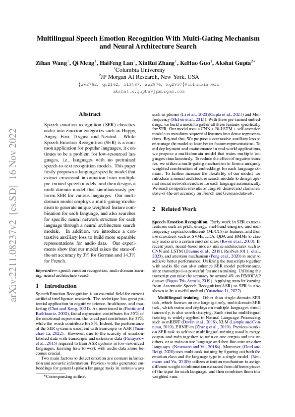 (PDF) Multilingual Speech Emotion Recognition With Multi-Gating ...