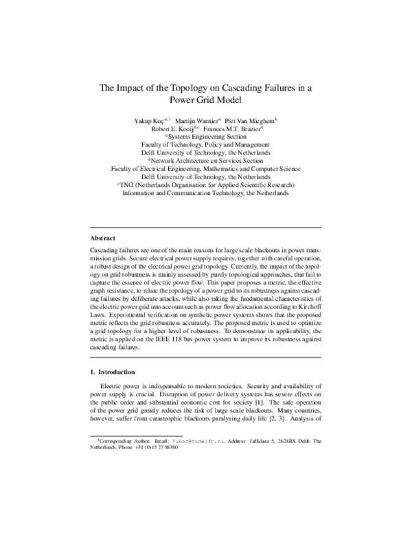 (PDF) The impact of the topology on cascading failures in a power grid ...