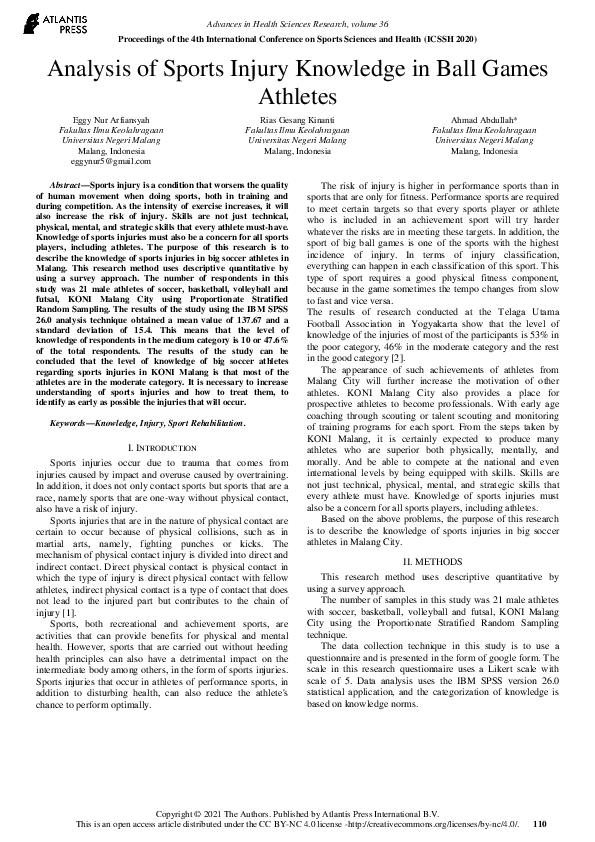 (PDF) Analysis of Sports Injury Knowledge in Ball Games Athletes