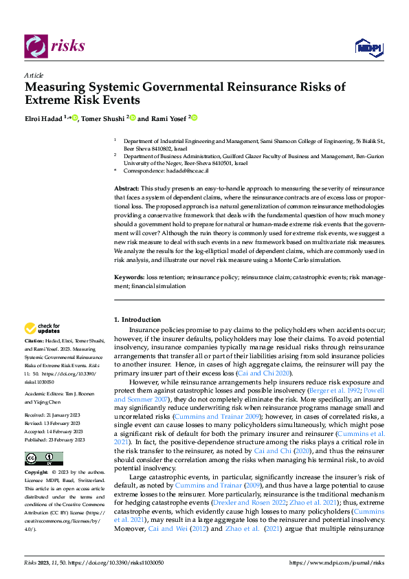 (PDF) Measuring Systemic Governmental Reinsurance Risks of Extreme Risk ...