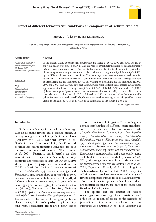 (PDF) Effect of different fermentation conditions on composition of ...