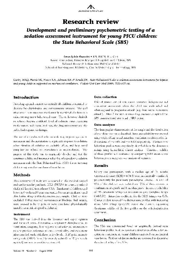 (PDF) Development and preliminary psychometric testing of a sedation ...