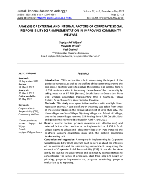 (PDF) Analysis of External and Internal Factors of Corporate Social ...