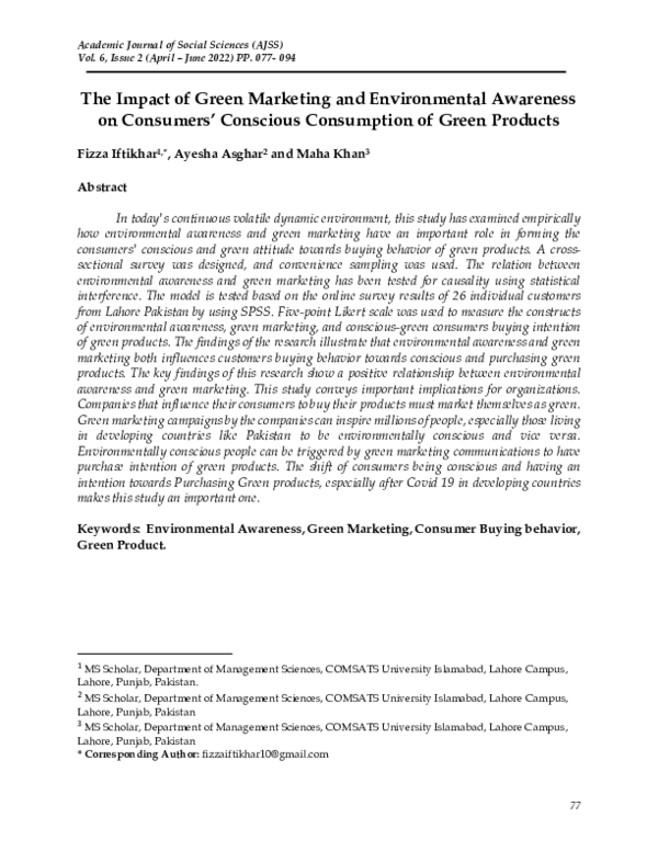 (PDF) The Impact of Green Marketing and Environmental Awareness on ...
