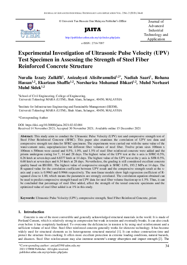 (PDF) Experimental Investigation of Ultrasonic Pulse Velocity (UPV ...