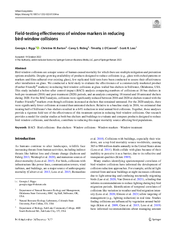 (PDF) Field-testing effectiveness of window markers in reducing bird ...