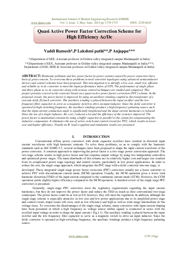 (PDF) Quasi Active Power Factor Correction Scheme for High Efficiency Ac/Dc