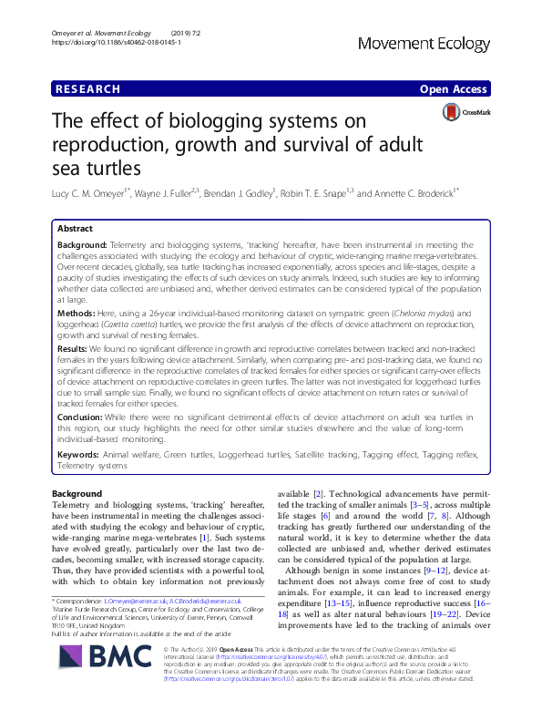 (PDF) The effect of biologging systems on reproduction, growth and ...