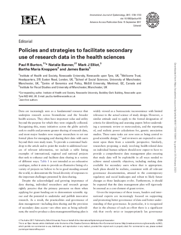 (PDF) Policies and strategies to facilitate secondary use of research ...