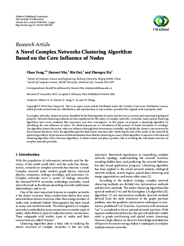 (PDF) A Novel Complex Networks Clustering Algorithm Based on the Core ...