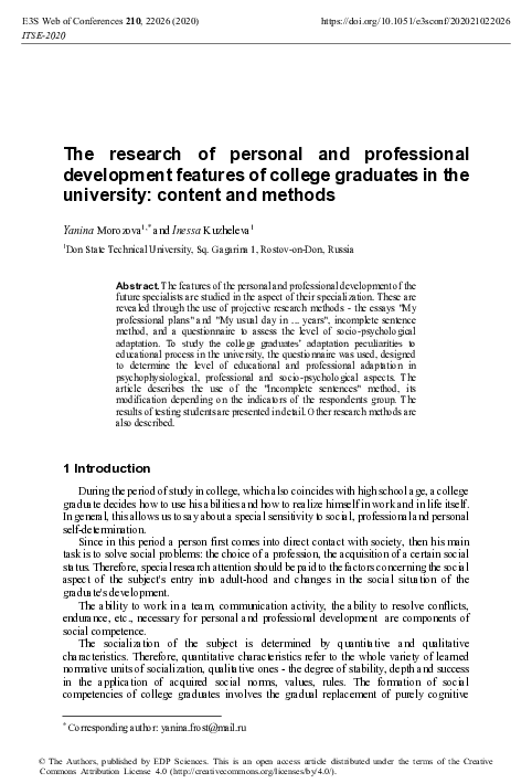 (PDF) The research of personal and professional development features of ...